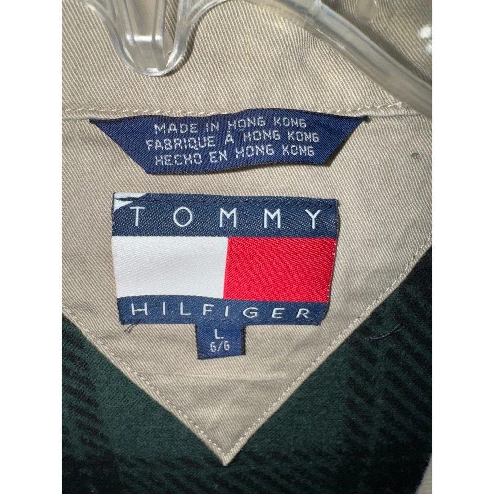 Tommy‎ Hilfiger Mens Vintage Harrington Jacket Tan Khaki Plaid Lined Large L